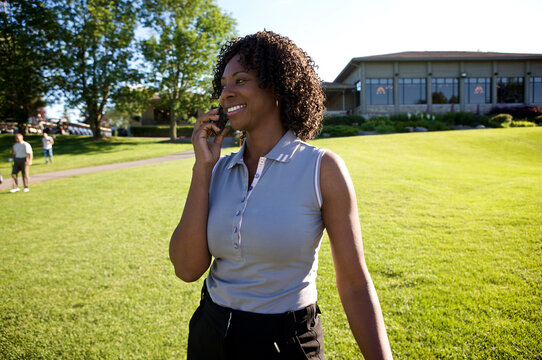 Golfer with Cellular Phone, Burlington, Ontario, Canada