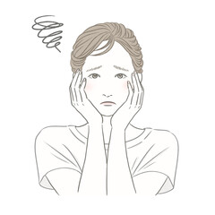 悩み困る女性　表情イメージイラスト 美容 健康 メンタルヘルス