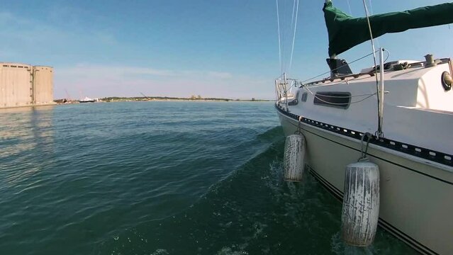 Port side view of a yacht sailing in lake erie near Port Colborne ontario canada