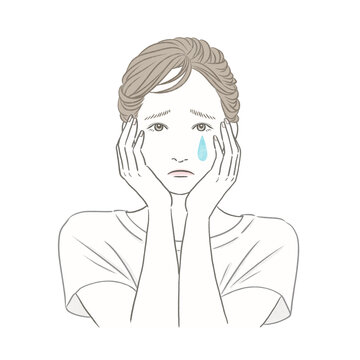 悲しい顔の女性 表情イメージイラスト 美容 健康 メンタルヘルス