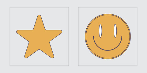 Vector Graphic Assets Set. Retro futuristic graphic ornaments. Objects in y2k style. Stars, starburst . Vector illustration