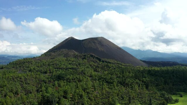 DRONE SHOT OF PARICUTIN VOLCANO AT A CLOUDY DAY  IN MICHOACAN 