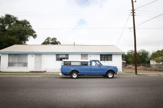 Truck Parked in front of House, Marfa, Presidio County, West Texas, Texas, USA