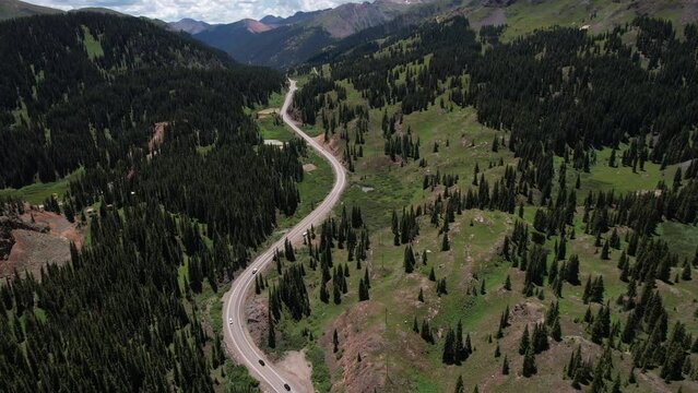 Aerial View of Million Dollar Highway, Scenic Route in Colorado USA, Mountain Road and Landscape