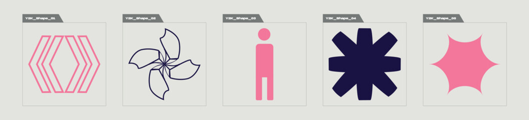Vector set of Y2K. Extraordinary Graphic Assets. Flat minimalist icons. Futuristic. Vector illustration