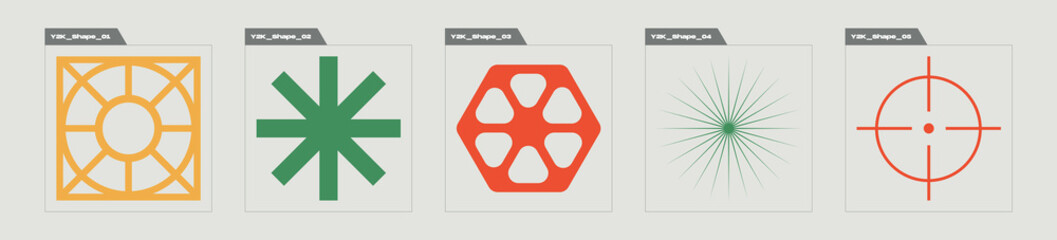 Vector Graphic Assets Set. Trendy geometric postmodern figures. Templates for notes, posters. Anti-design. Vector illustration