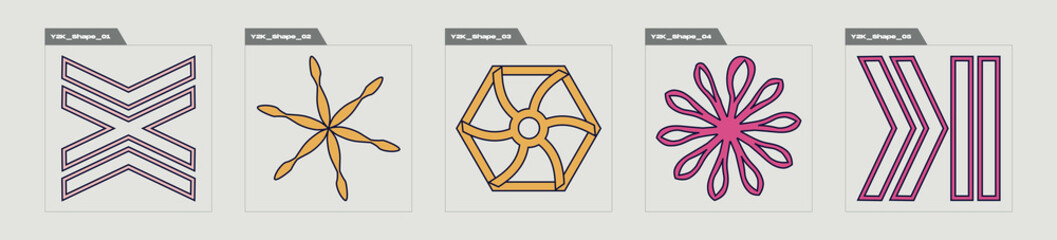 Collection of Y2K elements. Retro futuristic graphic ornaments. Objects in y2k style. Retro Futurist. Vector illustration