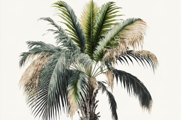 Fototapeta na wymiar Palm tree fragment on a white backdrop. Generative AI