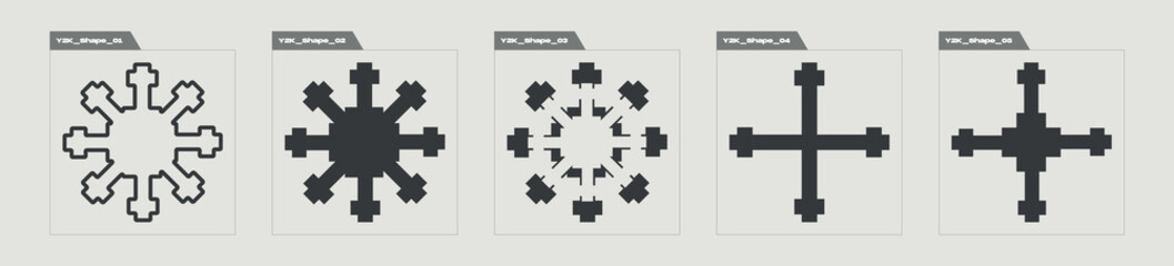 Set of Y2K style vectors of objects. Retro futuristic graphic ornaments. Flat minimalist icons. Retro Futurist. Vector illustration