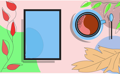 illustration of an background wit coffee and photo frame 