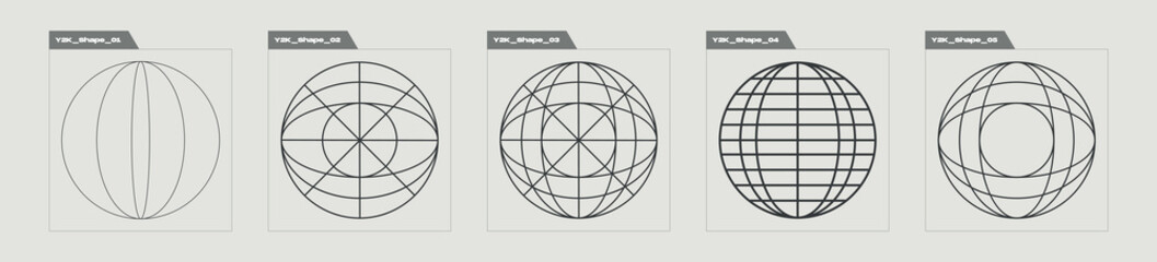 Vector set of Y2K. Retro futuristic graphic ornaments. Objects in y2k style. Isolated on black background. Vector illustration