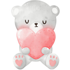 Obraz premium Cute sleeping bear and heart watercolor