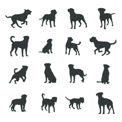 Rottweiler dog silhouettes, Rottweiler dog silhouette set.