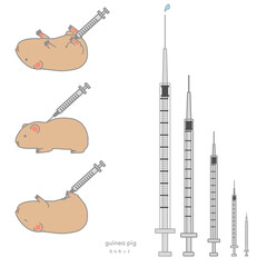 様々な大きさの注射器＆注射されているモルモットのベクターイラストセット