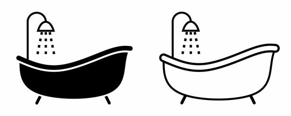 outline silhouette bathtub icon set isolated on white background