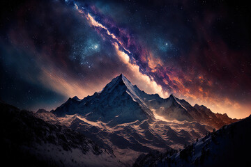 Fototapeta na wymiar Mountain range with the milky way galaxy and stars. Generative AI