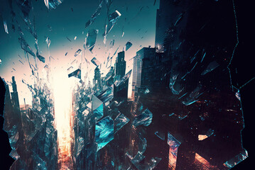 Holographic city in shattered glass Generative AI