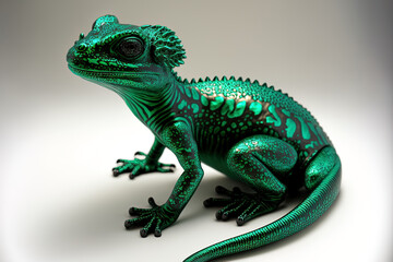 Obraz premium Malachite lizard salamander figurine with a white backdrop. Generative AI