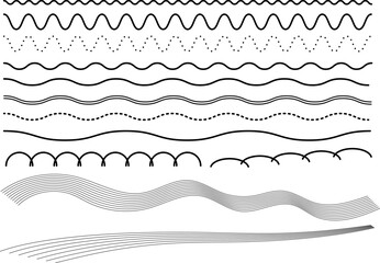 Fototapeta シンプルな飾り罫線・ラインのイラストセット（波線、波模様、点線）	 obraz