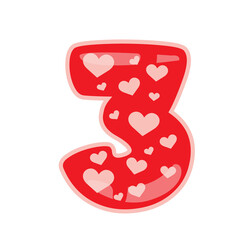 three alphabet number with heart valentine day