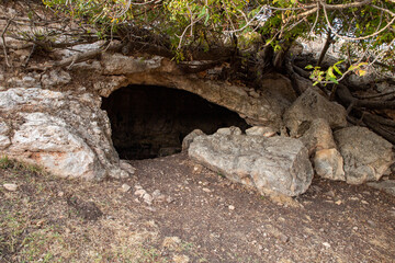 The cave  where the primitive people lived in Tel Yodfat National park, in northern Israel