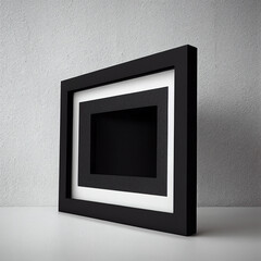black picture frame on a modern wall apaper, front view