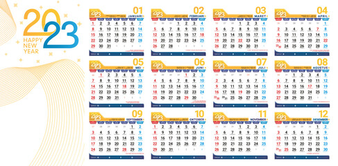 illustration of 2023 Calendar Hijri and Javanese concepts for office planner, Corporate design planner template. event calendar concept, minimal project catalogue, printable paper, Ready to printing  - obrazy, fototapety, plakaty