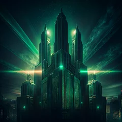 Poster An emerald city with skyscrapers at night  created with generative ai technology © Keyser the Red Beard