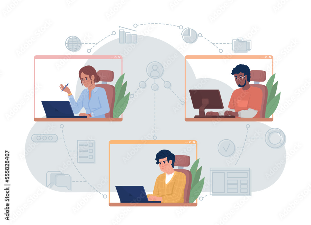 Poster cloud storage flat concept vector illustration. internet network. editable 2d cartoon characters on 