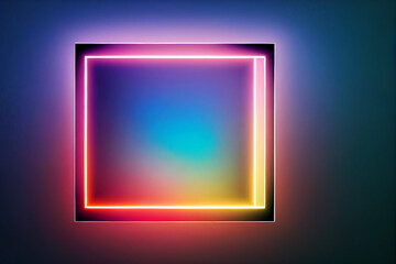 Square rectangle picture frame with two tone neon color motion graphic on isolated black background