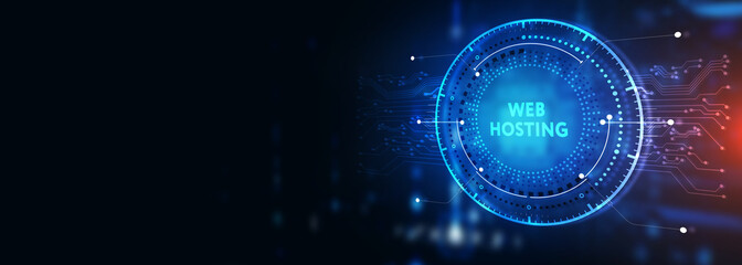 Web Hosting. The activity of providing storage space and access for websites. Business, modern technology, internet and networking concept. 3d illustration