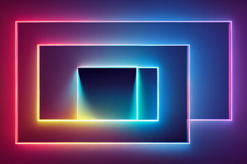 Square rectangle picture frame with two tone neon color motion graphic on isolated black background