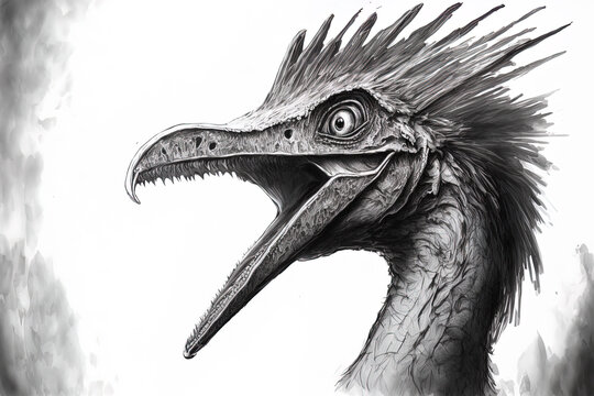 kelenken dinosaur fright bird drawing over white. Generative AI