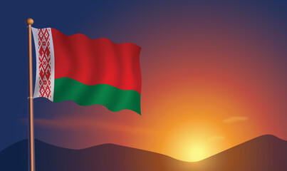 Belarus flag sunset background  Vector Illustration