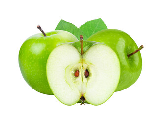 green apple with leaf isolated on transparent png