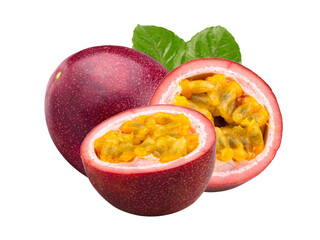 Passion fruit with leaf isolated on transparent png