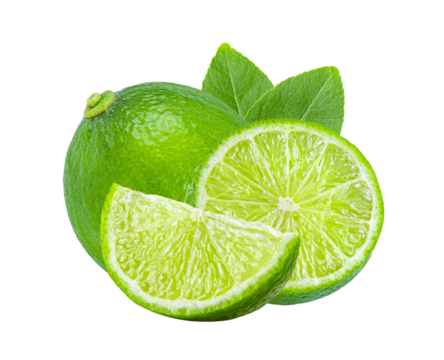 lime with leaf isolated on transparent png