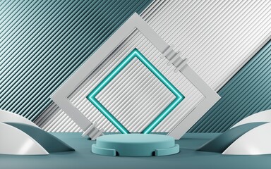 Obraz premium 3D render of Podium background in blue tones for displaying cream products. cosmetics