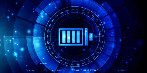 2d rendering Electrical energy and power supply source concept, accumulator battery with charging level indicator