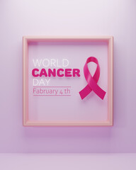 world cancer day concept with bow, shape frame 3d rendering.