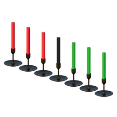3D RENDERING OF SEVEN CANDLES IN A KINARA SYMBOLIZE THE SEVEN PRINCIPLES OF KWANZAA