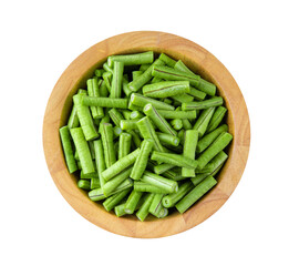 Long bean or cowpea in wood bowl isolated on transparent png