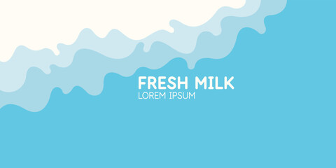 Modern poster fresh milk with splashes on a light blue background. Vector illustration