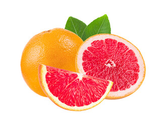 pink orange or grapefruit with leaf isolated on transparent png