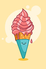 vector illustration of cute strawberry ice cream
