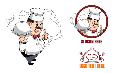 
the chef mascot with a happy look gives a fresh feel and enthusiasm to invite customers to enjoy the dishes that have been served