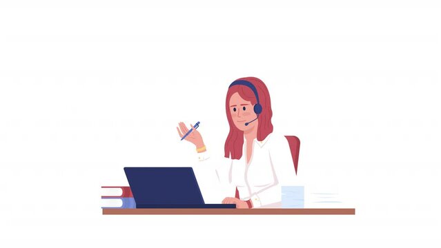 Animated translator character. Freelance interpreter job. Full body flat person on white background with alpha channel transparency. Colorful cartoon style HD video footage for animation
