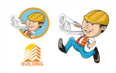 
An energetic cartoon builder ready to work on his duties