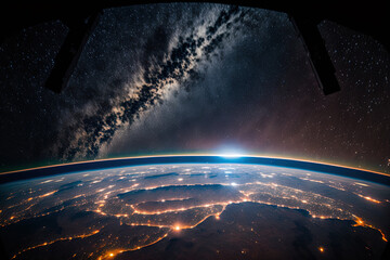 image of Earth as seen from a space station. Generative AI
