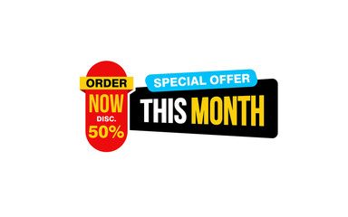 50 Percent discount offer, clearance, promotion banner layout with sticker style. 
